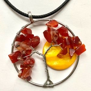 Red Agate gemstones Tree of life pendant